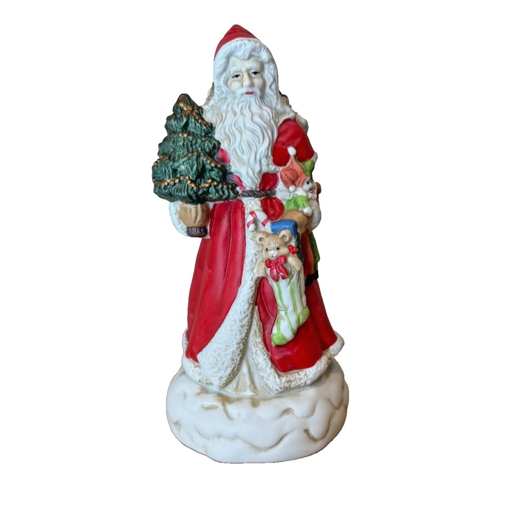 SANTA CLAUS Figurine MUSICAL PORCELAIN Matte Paint 9" 1980s